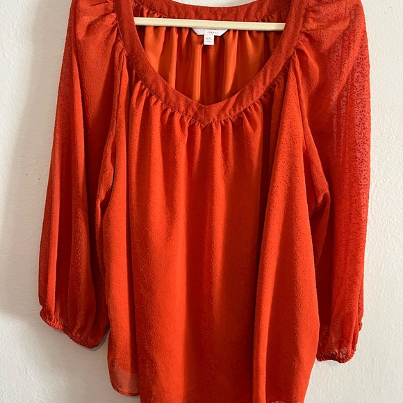 3/$20 Lauren Conrad Orange Textured Boho Peasant Blouse XXL/2XL - Picture 1 of 6